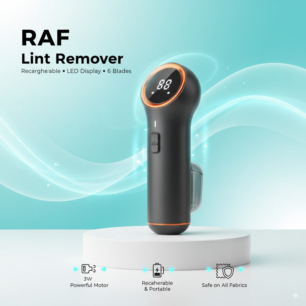 RAF Rechargeable Lint Remover – LED Display, 6 Blades